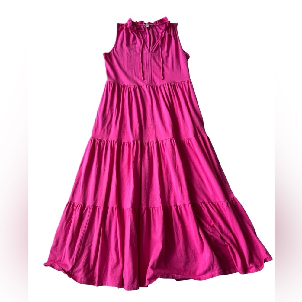 Pink Sleeveless Maxi Dress Maxi Peasant Dress Preppy tiered dress size large - Picture 2 of 9